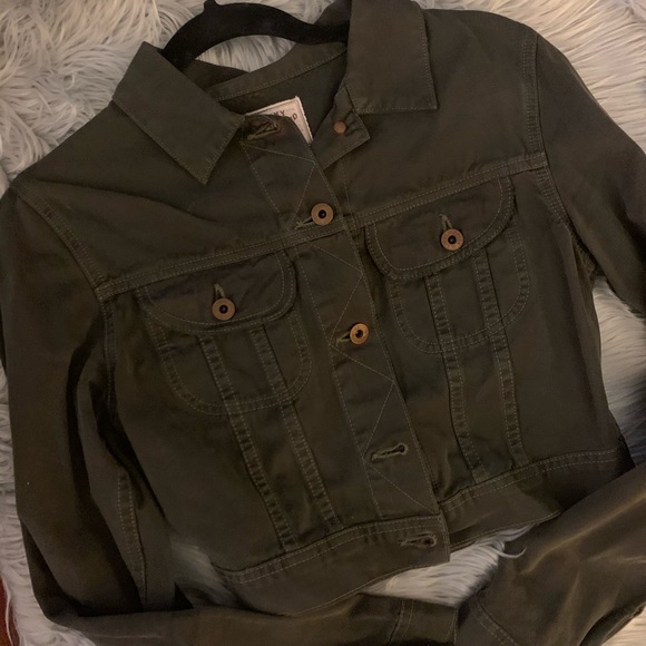 Lucky Brand Cropped Olive Denim Jacket - Picture 2 of 7